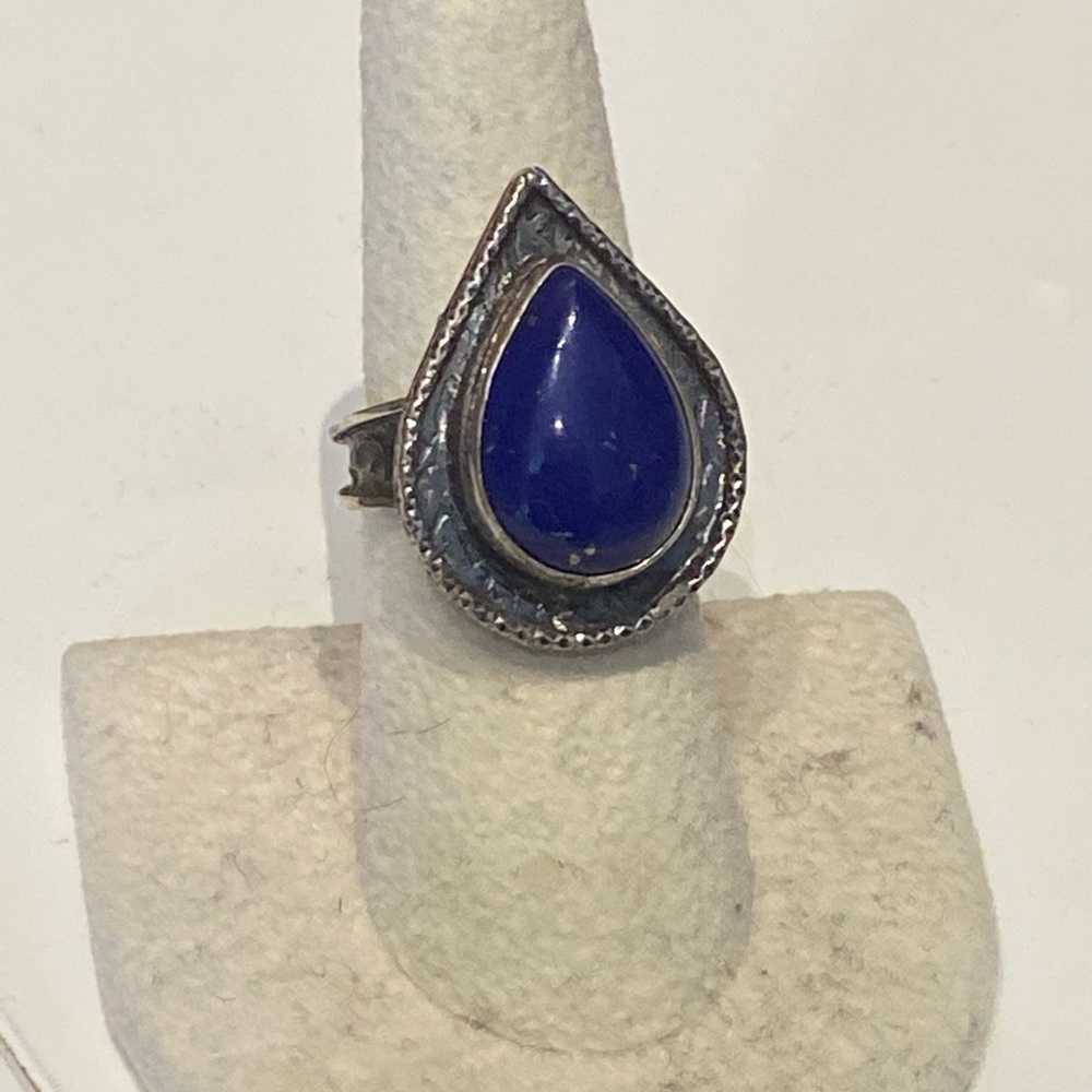 Silver lapis teardrop ring